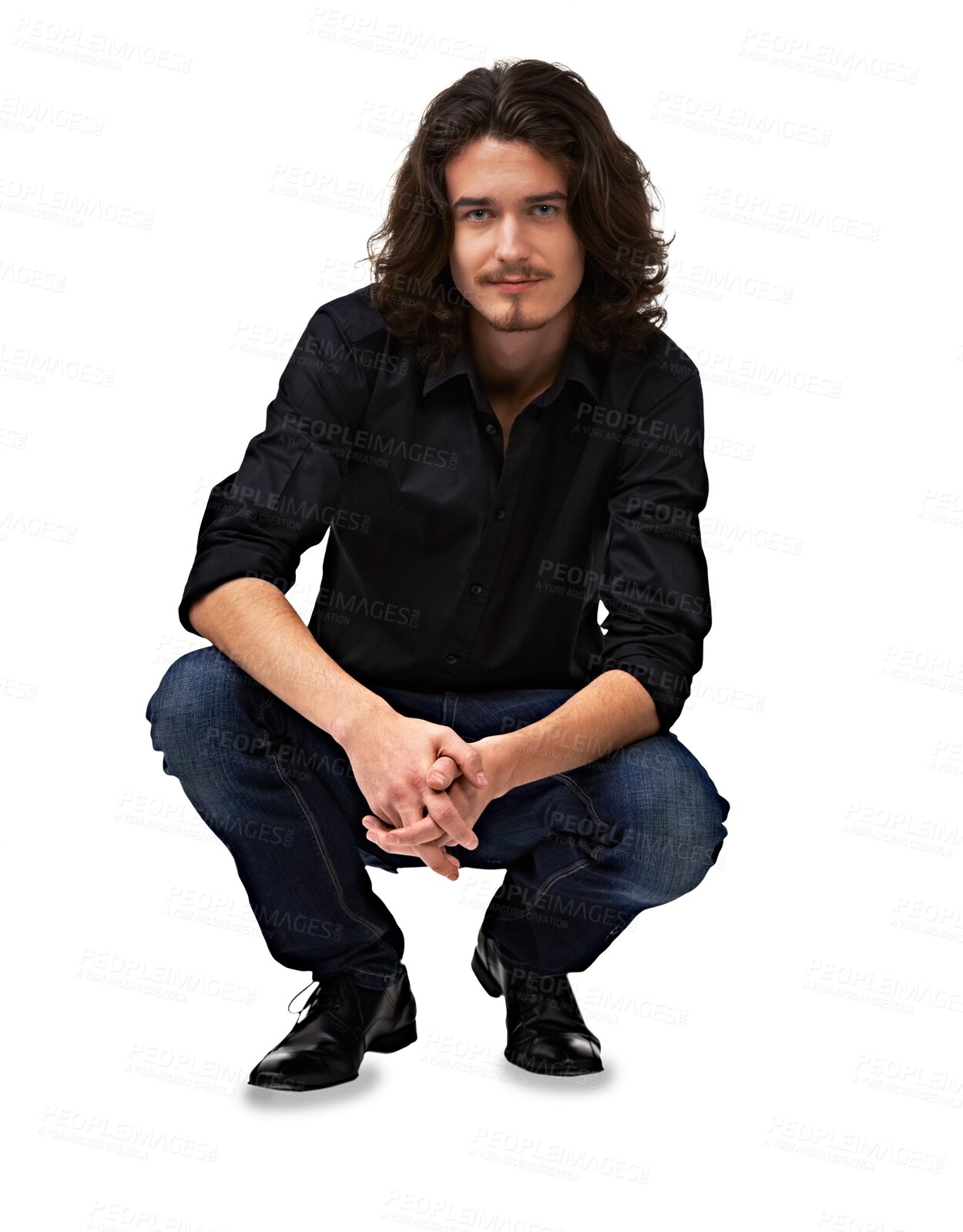 Buy stock photo Fashion, pose and man portrait in black clothes on isolated, transparent or png background. Punk, face and male model with rock, grunge or retro style with confidence, fashionable or hippie aesthetic