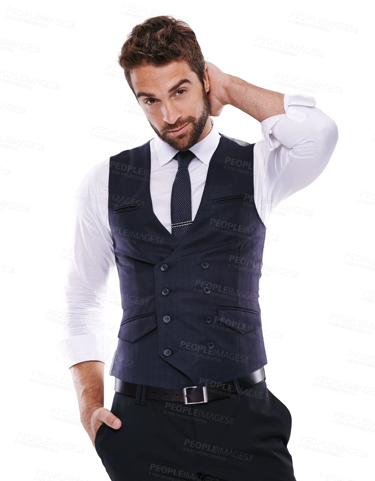 Buy stock photo Portrait, fashion and a confident gentleman in formal clothes isolated on a transparent background for style. Suave, handsome and classy with a young male model posing in smart clothing on PNG