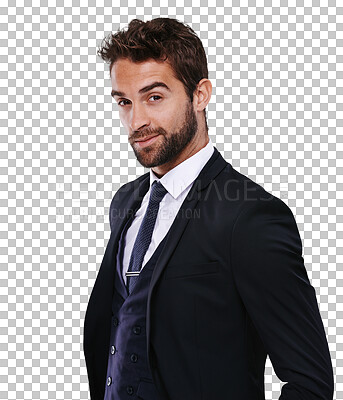 Buy stock photo Portrait, fashion and a handsome or suave gentleman in formal clothes isolated on a transparent background for style. Model, confident and classy with a young groom posing in smart clothing on PNG