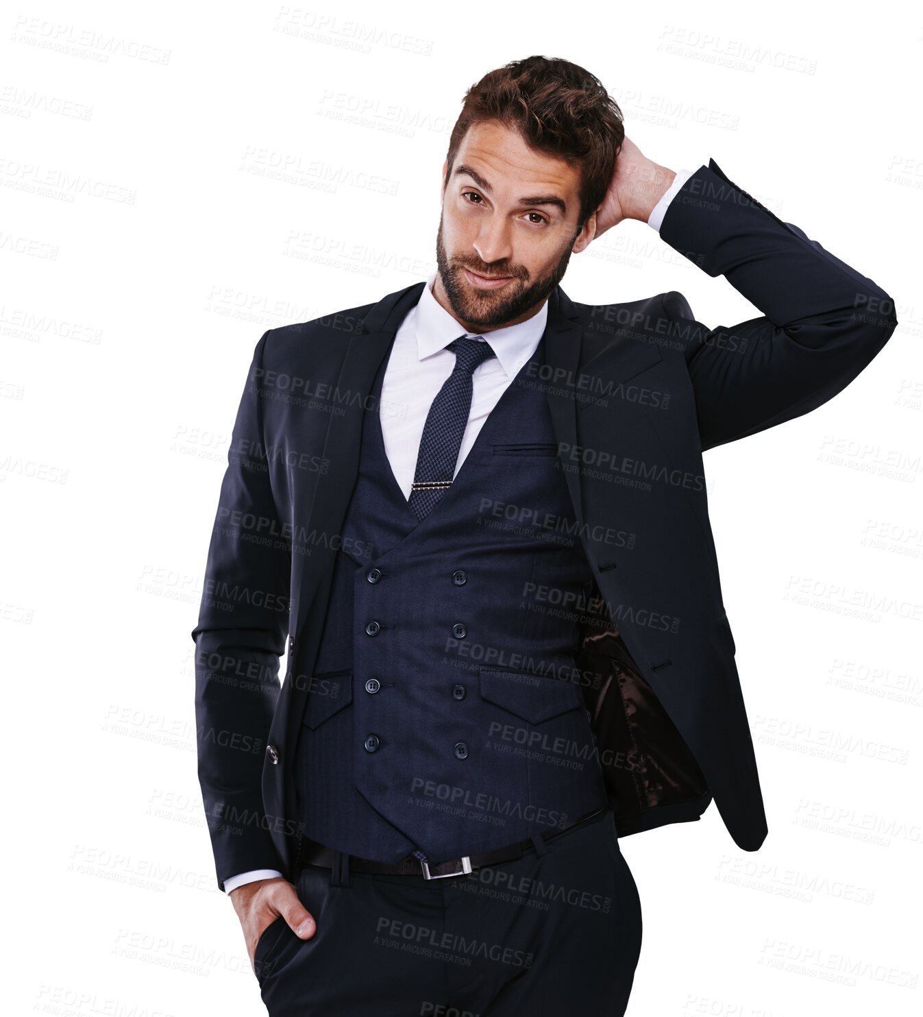 Buy stock photo Portrait, suit and a handsome gentleman in formal clothes isolated on a transparent background for style. Fashion, confident and classy with a young male model posing in smart clothing on PNG