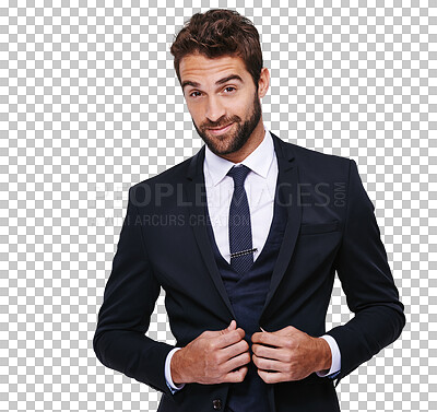 Buy stock photo Portrait, confident and a groom in formal fashion isolated on a transparent background for style. Handsome, confident and classy with a young male model posing in smart or wedding clothes on PNG