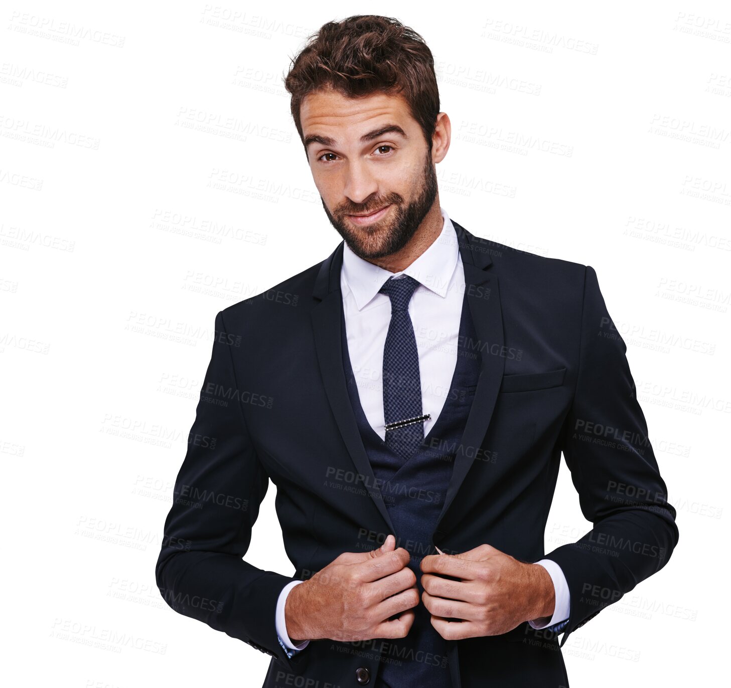 Buy stock photo Portrait, confident and a groom in formal fashion isolated on a transparent background for style. Handsome, confident and classy with a young male model posing in smart or wedding clothes on PNG