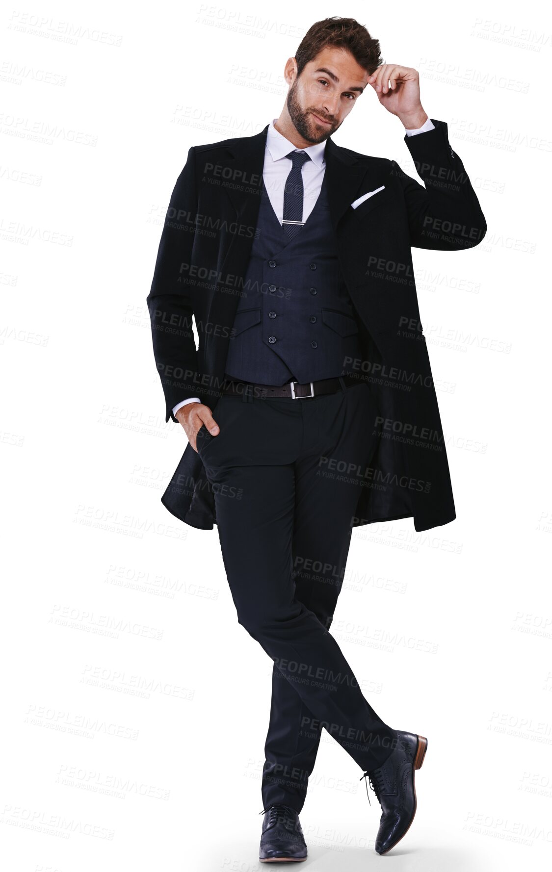 Buy stock photo Portrait, fashion and a handsome man in a suit for formal style isolated on a transparent background. Handsome, confident or classy with a fashionable young male model posing in smart clothing on PNG