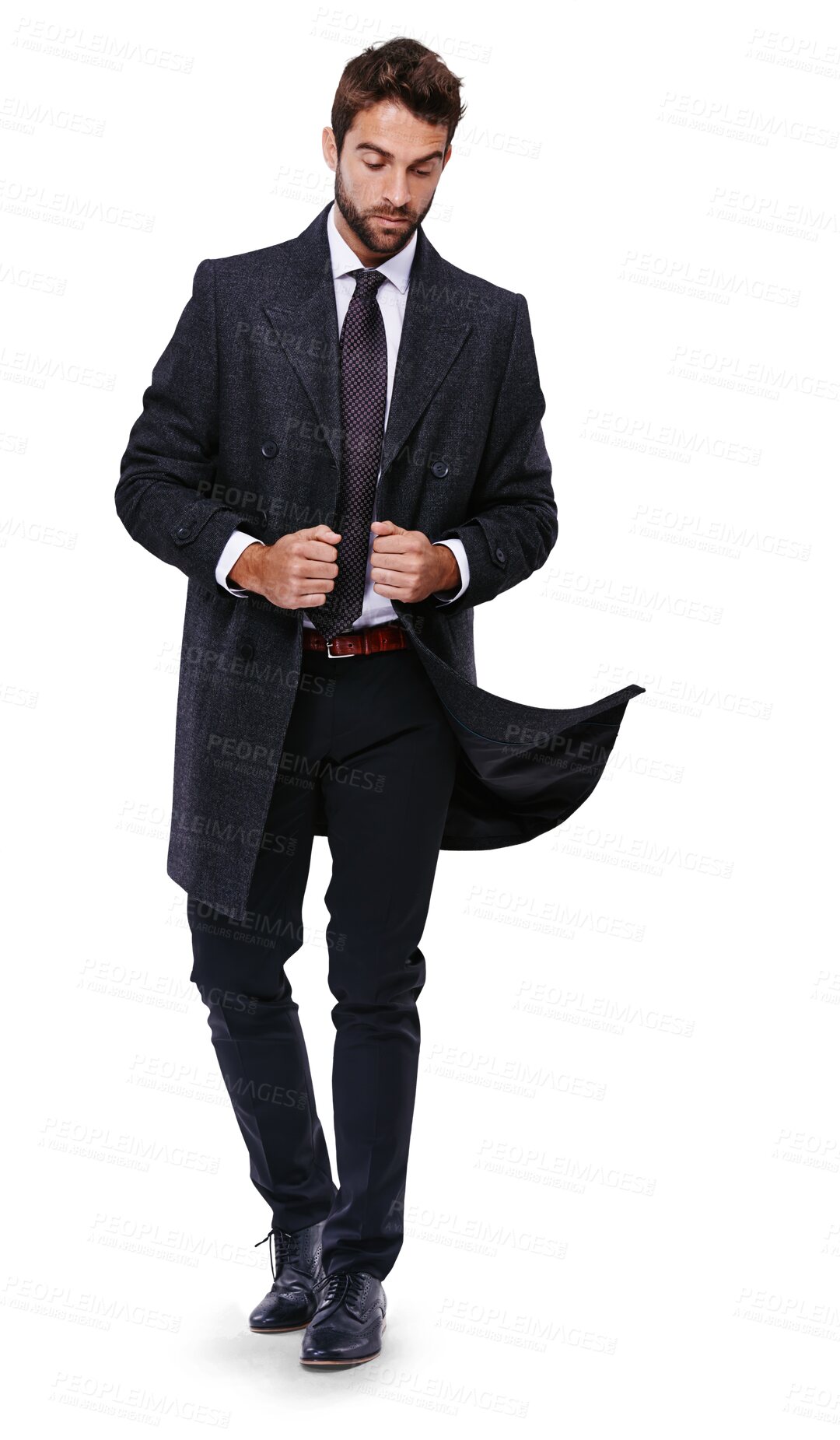 Buy stock photo Business, fashion and a handsome gentleman in formal clothes isolated on a transparent background for style. Model, confident and classy with a young male lawyer walking in smart clothing on PNG