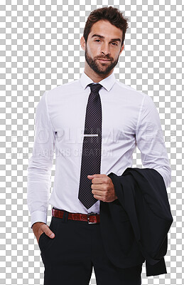 Buy stock photo Portrait, lawyer and business man standing isolated on a transparent png background. Confident, professional and male entrepreneur, attorney or person from Australia with success, fashion and style