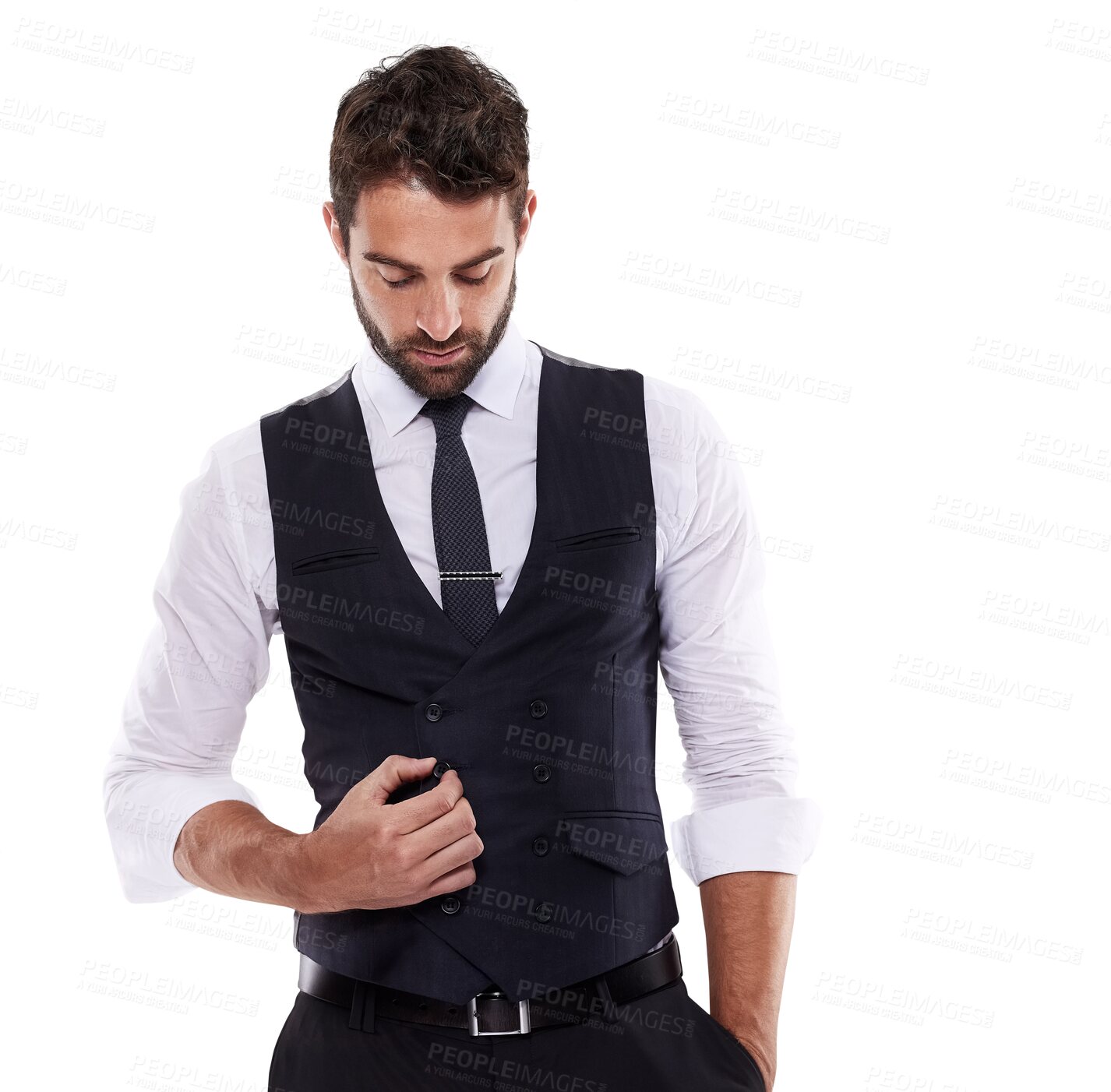 Buy stock photo Style, fashion and business man standing isolated on a transparent png background. Confident, serious and male model in formal, stylish and trendy clothes, handsome and classy corporate outfit.