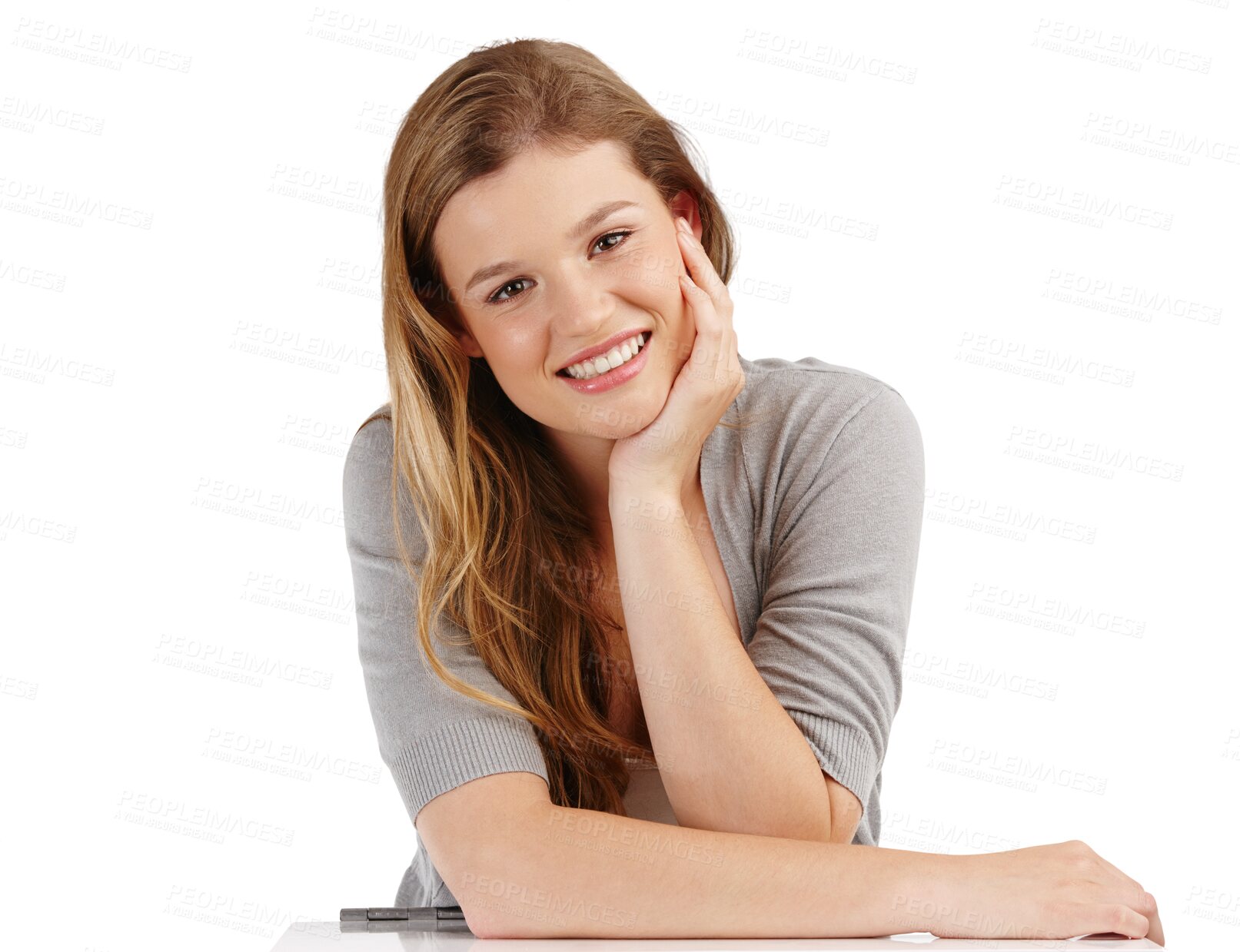 Buy stock photo Happy, portrait of a woman smile and isolated against a transparent png background for teeth wellness. Happiness or positive, relaxed and excited or cheerful young female person smiling for joy