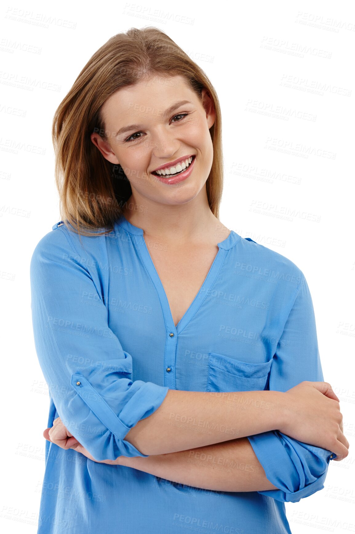 Buy stock photo Portrait, teen and happiness with arms crossed in isolated with png or transparent background with style. Smile, teenager and fashion or happy face and cross arm or clothes or brand with confidence.