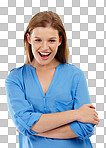 Studio shot of a happy teenage girl standing confidently with her arms folded isolated on a png background