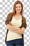 Studio portrait of a pretty teenage girl standing with her arms folded isolated on a png background