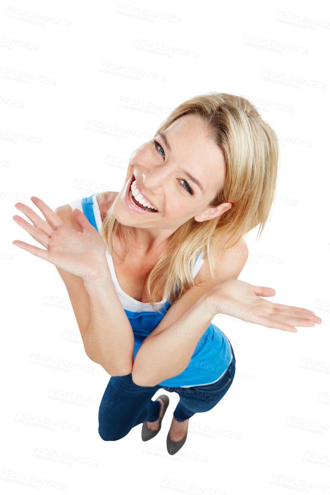 Buy stock photo Happy, excited and portrait of woman on transparent background for smile, carefree and confidence. Pride, happiness and cheerful with female person isolated on png for beauty, natural and positive