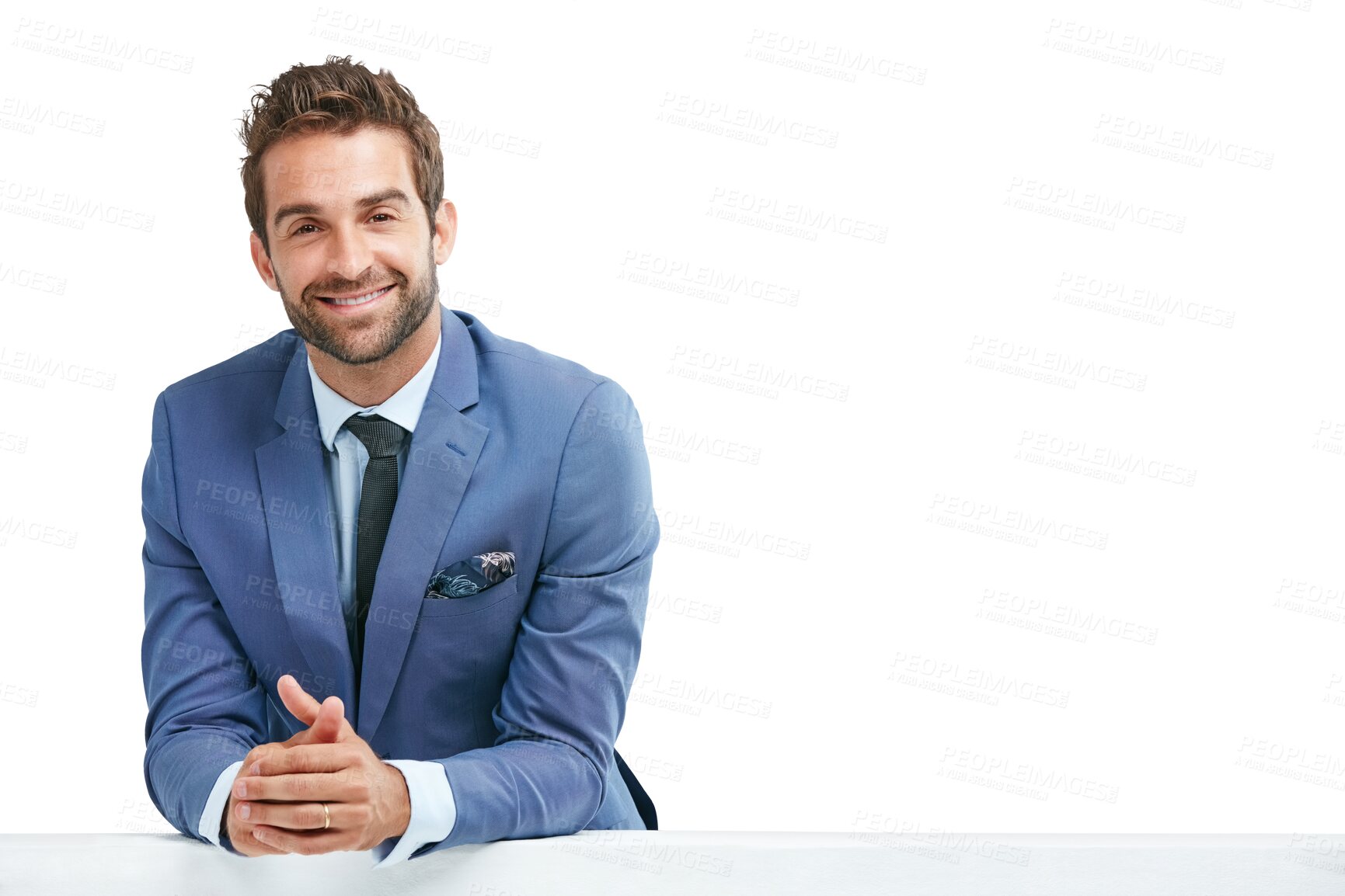 Buy stock photo Portrait, happy or businessman with board for advertising for job opportunity, news or announcement. Smile, mockup space or entrepreneur with a marketing sign isolated on transparent png background