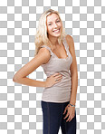 A beautiful young woman standing with her hand on her hip isolated on a png background