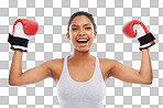 A gorgeous young woman wearing boxing gloves isolated on png background