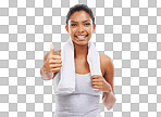 A gorgeous young woman in sportswear giving you the thumb's up isolated on png background