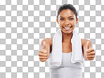 A gorgeous young woman in sportswear giving you the thumb's up isolated on png background