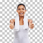 A gorgeous young woman in sportswear giving you the thumb's up isolated on png background