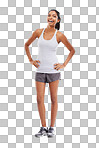 A gorgeous young woman in sportswear smiling confidently at the camera isolated on png background