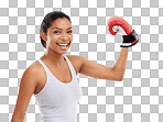 A gorgeous young woman wearing boxing gloves isolated on png background