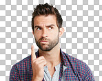 Shot of a young man looking unsure against isolated on png background