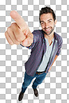 Studio shot of a young man pointing against isolated on png background