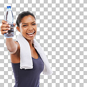 Premium Photo  Health, people, sport and lifestyle concept - front view  fitness woman happy smiling holding water bottle. healthy lifestyle photo.  portrait isolated over white background.