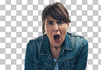 PNG Studio portrait of a senior woman yelling against 