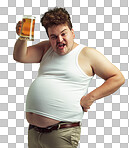 PNG Shot of an overweight man raising his beer in toast