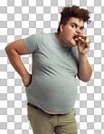 PNG Studio shot of an overweight man eating a hotdog