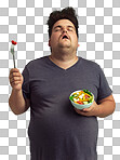 PNG Studio shot of an overweight man holding a bowl of salad