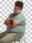 PNG  of a sad looking overweight man holding a beer