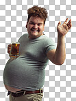 PNG of a waving overweight man balancing his beer on his stomach