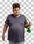 PNG of an unhappy overweight man holding a celery stick