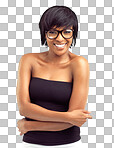 PNG Beautiful smiling african woman in a white studio, looking sweet and happy