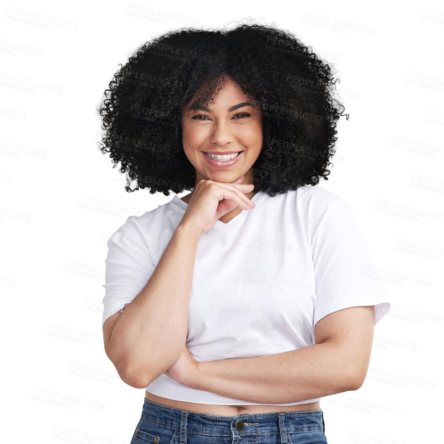 Buy stock photo Portrait, smile and black woman with fashion, casual outfit or funny girl isolated against a transparent background. Face, female person or model with happiness, trendy clothes or streetwear with png