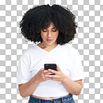 PNG studio shot of an attractive young woman using a smartphone.