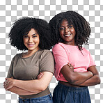 PNG studio portrait of two confident young women posing.