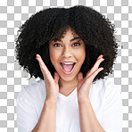 PNG Studio shot of an attractive young woman looking shocked 