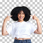 PNG Studio shot of an attractive young woman pointing at herself 