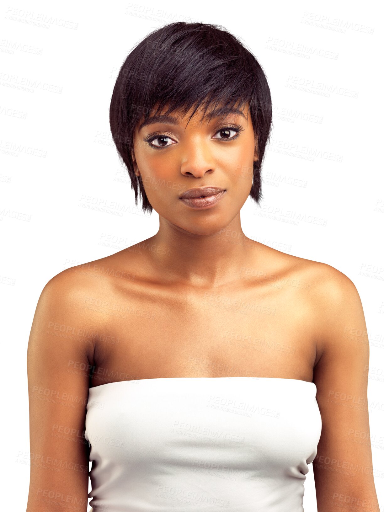 Buy stock photo Skincare, beauty and portrait of natural black woman on isolated, png and transparent background. Dermatology, salon and face of female person with cosmetics, makeup and facial treatment for wellness