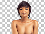 PNG studio portrait of a beautiful shirtless young woman.