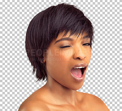 Buy stock photo Skincare, wink or portrait of black woman with beauty, glow and isolated on transparent png background. Dermatology, face or female person with winking, flirting or emoji of natural facial cosmetics 