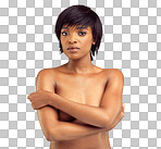 PNG studio portrait of a beautiful shirtless young woman.