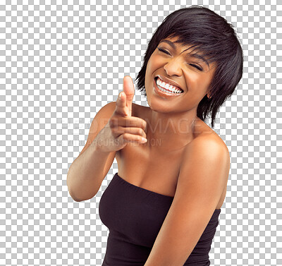 Buy stock photo Laughing, woman and beauty with cosmetics or smile in png with isolated or transparent background in africa. Skincare, funny and makeup with happiness or self care with dermatology and wellness.