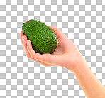 PNG Cropped view of a woman's hand holding an avocado 