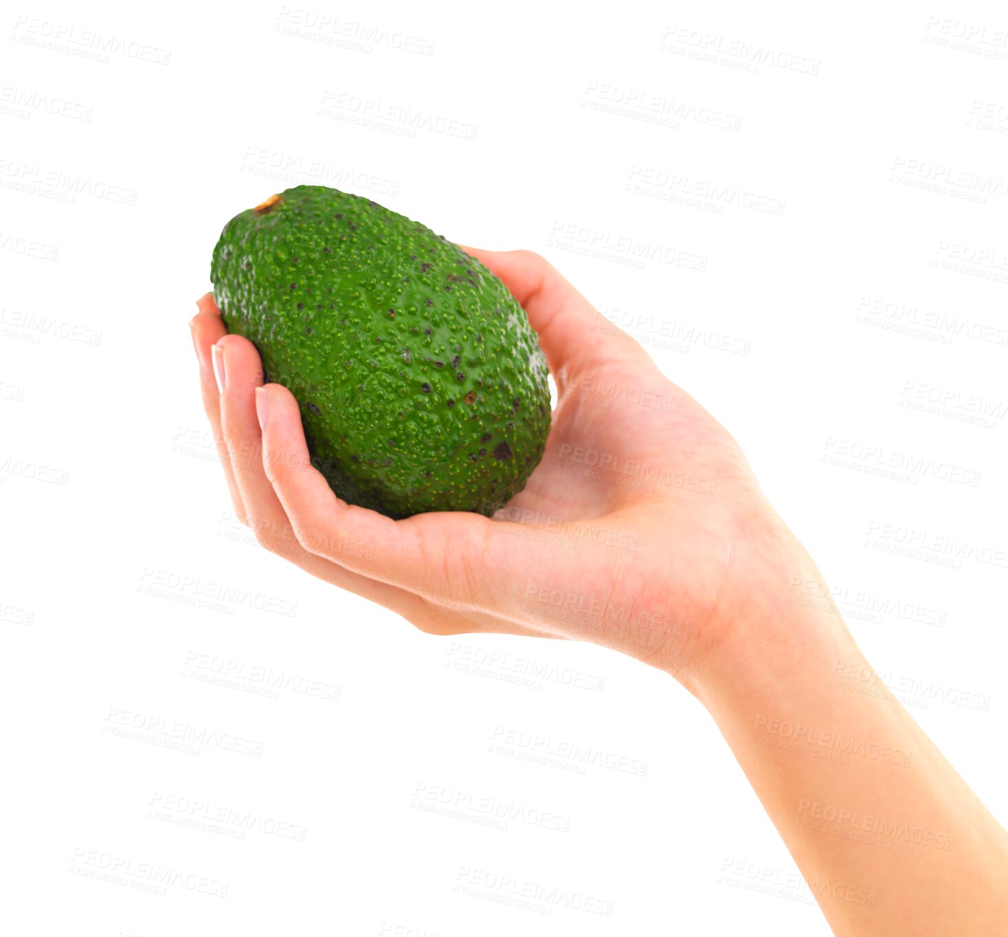 Buy stock photo Hand, avocado and vegetable for diet, nutrition or fiber isolated on a transparent PNG background. Hands of person holding organic natural green healthy fruit or food for vegan, eating or salad snack