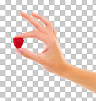 PNG Cropped studio shot of a woman holding a raspberry