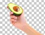 PNG Cropped view of a woman's hand holding an avocado