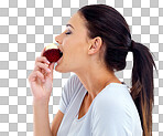 PNG Studio shot of a beautiful young woman enjoying a red velvet cupcake