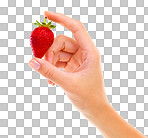 PNG Cropped studio shot of a woman holding a raspberry 